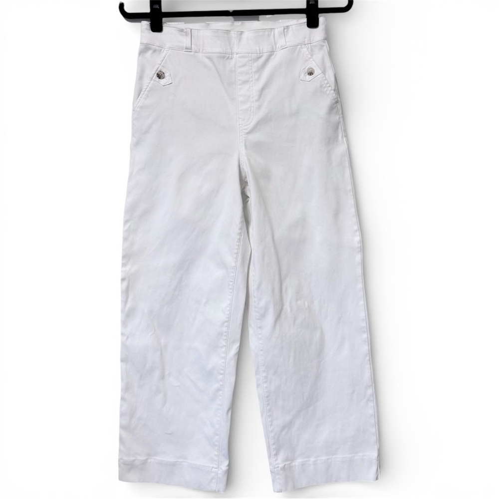 SPANX White Twill Wide Leg Cropped Pull-On Pants, Medium, Sailor Button Stretch - Picture 4 of 11
